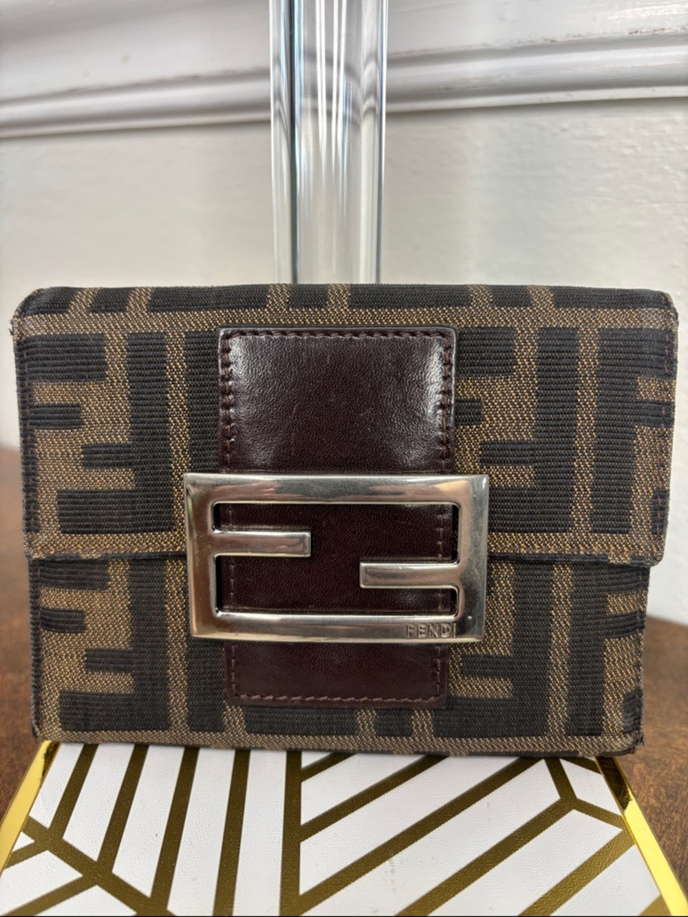 Fendi Brown Zucca Canvas Compact Bifold Wallet with Silver FF Buckle W/COA - Picture 5 of 16
